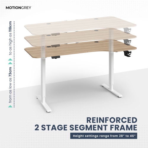 MotionGrey Ergo2 - Adjustable Right L-Shaped Electric Standing Desk with Memory Settings-63" x 24" Light Brown Top White Frame Ergonomic Desk for