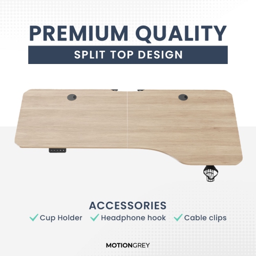 MotionGrey Ergo2 - Adjustable Right L-Shaped Electric Standing Desk with Memory Settings-63" x 24" Light Brown Top White Frame Ergonomic Desk for