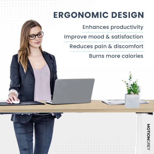 MotionGrey Ergo2 - Adjustable Right L-Shaped Electric Standing Desk with Memory Settings-63" x 24" Light Brown Top White Frame Ergonomic Desk for
