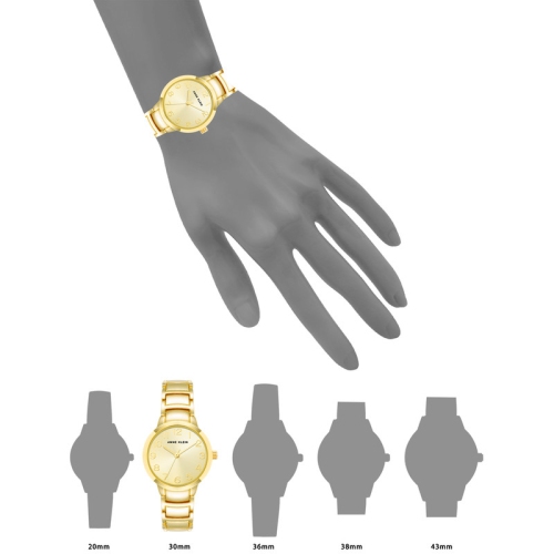 Montre ronde pour femmes 30 mm dorée avec cadran champagne moiré et bracelet en métal d'Anne Klein