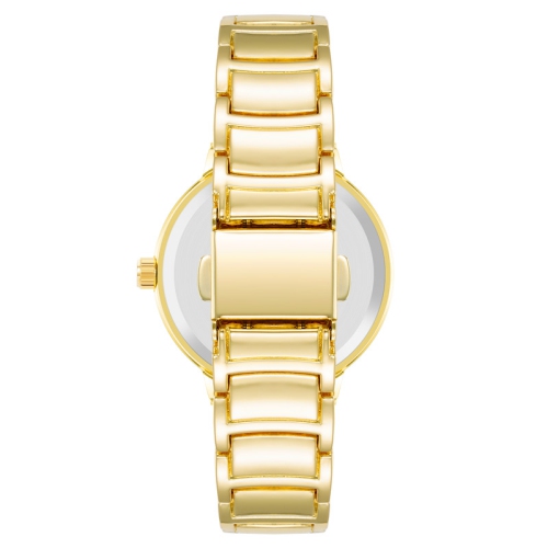 Montre ronde pour femmes 30 mm dorée avec cadran champagne moiré et bracelet en métal d'Anne Klein