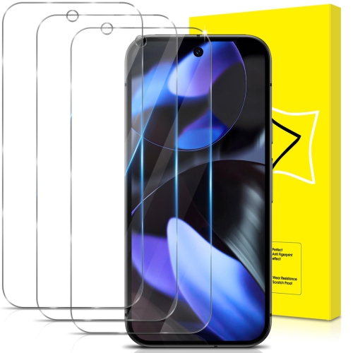 Paquet de 3 protecteurs d'écran pour Pixel 9/9 Pro de Google en verre trempé HD pleine couverture facile à installer, bord rond Résistant aux rayures