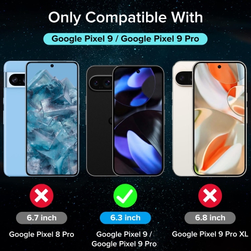 3-Pack Screen Protector Tempered Glass for Google Pixel 9 / Pixel 9 Pro 2024 Fingerprint Unlock Compatible with Easy Installation Frame 9H Hardness