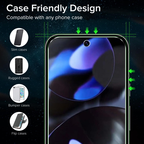 3-Pack Screen Protector Tempered Glass for Google Pixel 9 / Pixel 9 Pro 2024 Fingerprint Unlock Compatible with Easy Installation Frame 9H Hardness