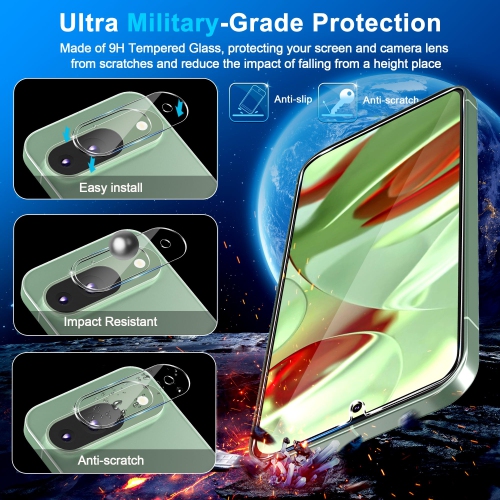 3+3 Pack for Google Pixel 9 Screen Protector, 9H Tempered Glass, Ultrasonic Fingerprint Unlock, Case Friendly HD Clear for Google Pixel 9 Tempered