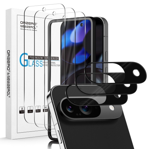 (3+3) Google Pixel 9, 3 Pack Screen Protector + 3 Pack Camera Lens Protector, with Alignment Frame Support Ultrasonic Fingerprint Unlocking Anti-Scra