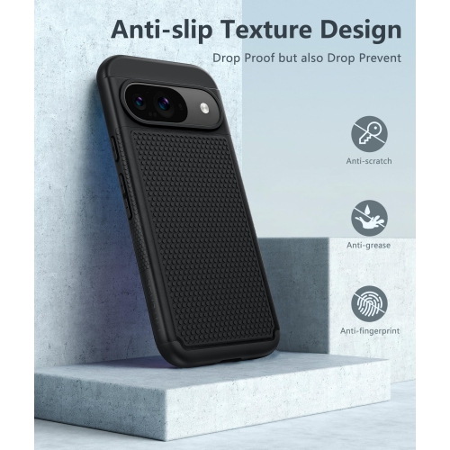 Étui pour Pixel 9 de Google&nbsp;: Étui robuste double couche pour Pixel 9 Pro avec dos texturé antidérapant - Robuste protection militaire antichoc