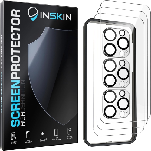 Inskin Tempered Glass for iPhone 16 Pro, Screen Protector with Camera Lens Guard, Auto Alignment Tray, 6.1 inch, Ultra HD, Case Compatible, 3+3 Pack
