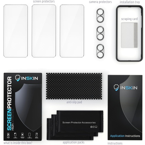 Inskin Tempered Glass for iPhone 16, Screen Protector with Camera Lens Guard, Auto Alignment Tray, 6.1 inch, Ultra HD, Case Compatible, 3+3 Pack