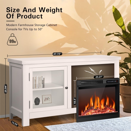 ZAFRO – Meuble pour téléviseur avec foyer de 50 po, centre de divertissement moderne avec foyer électrique de 23 po, meuble multimédia pour