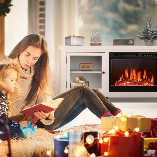 ZAFRO – Meuble pour téléviseur avec foyer de 50 po, centre de divertissement moderne avec foyer électrique de 23 po, meuble multimédia pour