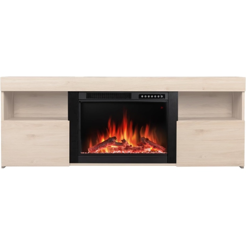 Meuble pour téléviseur avec foyer électrique ZAFRO avec manteau, foyer en bois autonome, luminosité réglable des flammes Real 3D, télécommande, pour