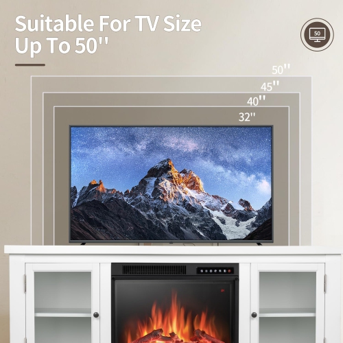 ZAFRO Electric Fireplace, with Mantel, Freestanding Wooden Frame Firebox, Adjustable Realistic 3D Flame Brightness and Color, Glasss Door Shelves,