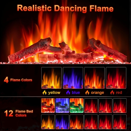 ZAFRO Electric Fireplace, with Mantel, Freestanding Wooden Frame Firebox, Adjustable Realistic 3D Flame Brightness and Color, Glasss Door Shelves,