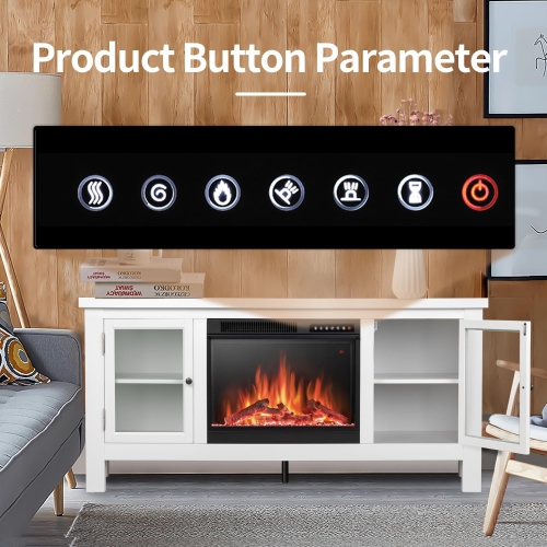 ZAFRO Electric Fireplace, with Mantel, Freestanding Wooden Frame Firebox, Adjustable Realistic 3D Flame Brightness and Color, Glasss Door Shelves,