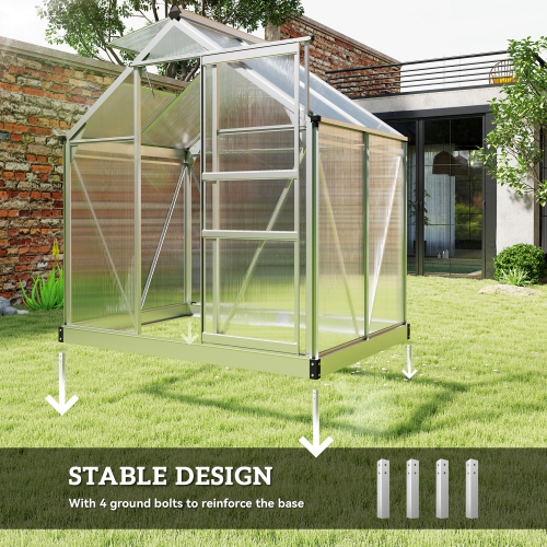Greenhouse en polycarbonate Outsunny, 6 x 4 x 6,6 pi, ensemble de maison verte, plantes cultivées, cadre en feuille en aluminium galvanisé avec
