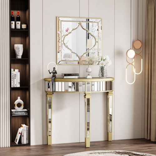 Wall Art Mirror Elegant Square Wall Silver Glass with Golden Rim Decorative Accent Mirror for Bedroom Hallway Bathroom Living Room Entryway Decorating