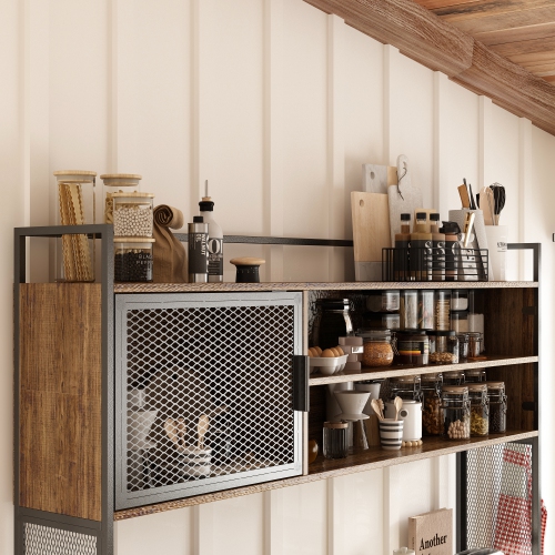 Homsee Wood with Metal Mesh Doors, 3 Drawers & Adjustable Shelves, Ideal for Dining Room Storage, Brown