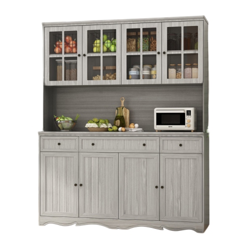 Large Kitchen Hutch Cabinet Storage Cupboard Pantry with Glass Doors Drawers & Countertop Floor Kitchen Pantry Storage Cabinet Utility Buffet Wooden