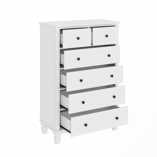 6-Drawers White Wood Chest of Drawers Dresser Vanity Table Storage Cabinet with Wooden Legs 47.4 in. H x 31.5 W x 15.7 D