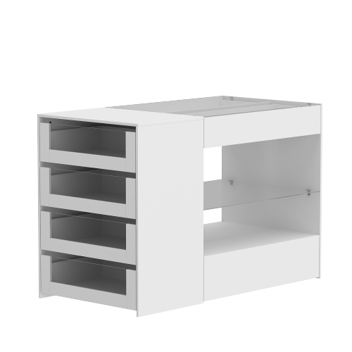 47.2" L Wardrobe Armoire Bedroom Island with Glass Top, Glass Display Shelf & 6 Drawers, Wooden Closet Storage Cabinet with Open Shelves for Bedroom,