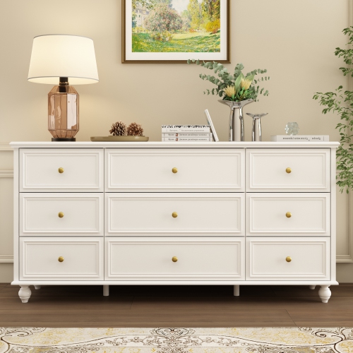 Homsee 63" 9-Drawer Dresser, Wood Chest of Drawers for Bedroom Storage & Organization, Oak Woodgrain Finish,White
