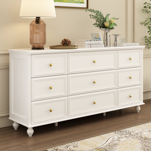 Homsee 63" 9-Drawer Dresser, Wood Chest of Drawers for Bedroom Storage & Organization, Oak Woodgrain Finish,White