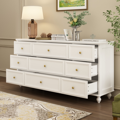 Homsee 63" 9-Drawer Dresser, Wood Chest of Drawers for Bedroom Storage & Organization, Oak Woodgrain Finish,White