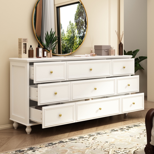 Homsee 63" 9-Drawer Dresser, Wood Chest of Drawers for Bedroom Storage & Organization, Oak Woodgrain Finish,White