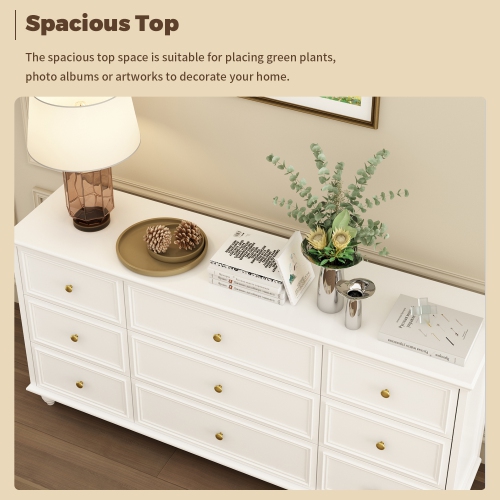 Homsee 63" 9-Drawer Dresser, Wood Chest of Drawers for Bedroom Storage & Organization, Oak Woodgrain Finish,White
