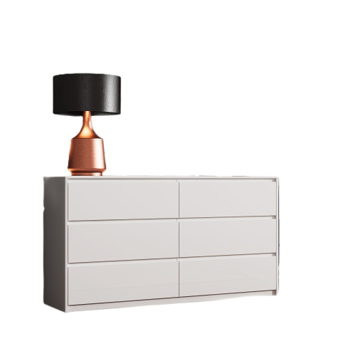 Commode Homsee élégante à 6 tiroirs avec glissières en métal silencieuses et tiroirs de rangement spacieux,, blanc