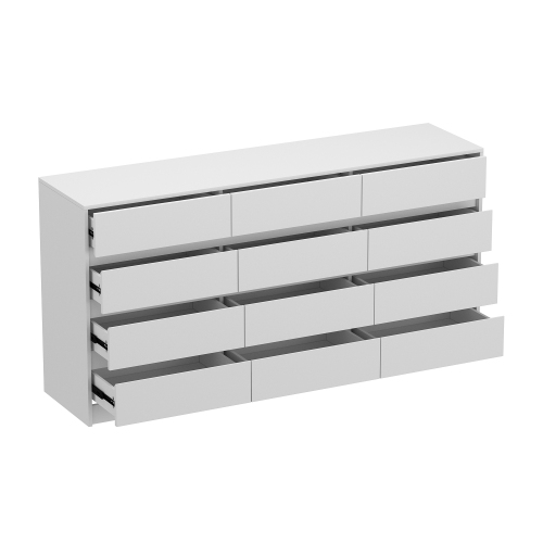 Image 1 of 10.. Homsee 12 Drawer Dresser for Bedroom, 63“L Wooden Double Dresser, Modern Chest of Drawers Storage Organizer Dresser for Entryway Hallway, , White