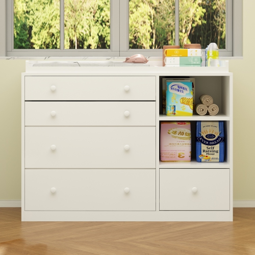 Homsee – Commode en bois avec 5 tiroirs, coiffeuse et armoire de rangement avec tablette, blanc