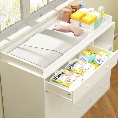 Homsee – Commode en bois avec 5 tiroirs, coiffeuse et armoire de rangement avec tablette, blanc