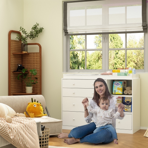 Homsee – Commode en bois avec 5 tiroirs, coiffeuse et armoire de rangement avec tablette, blanc