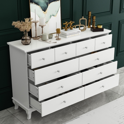 10 Drawer Double Dresser for Bedroom Traditional Dresser Chest w/ Wide Drawer & Metal Handles Wood Storage Chest of Drawers for Closet Living Room
