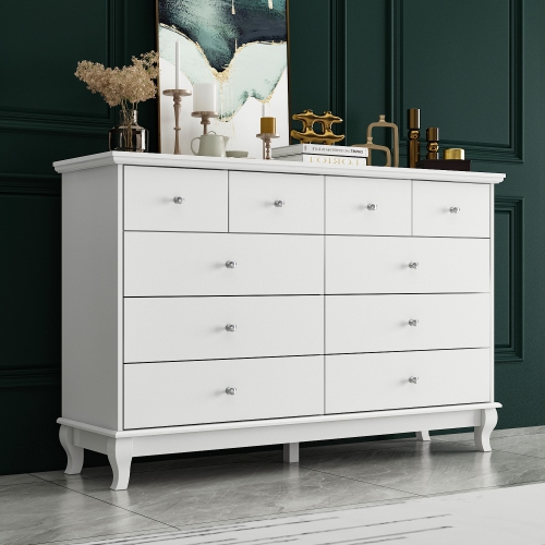 10 Drawer Double Dresser for Bedroom Traditional Dresser Chest w/ Wide Drawer & Metal Handles Wood Storage Chest of Drawers for Closet Living Room