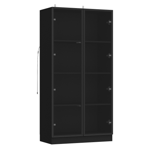 Homsee LED Lights Bookcase with Tempered Glass Doors and Aluminum Frame, Modern Storage Shelf for Living Room or Study, Black