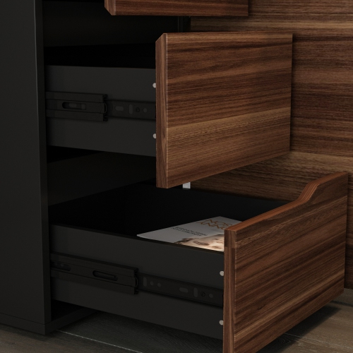 Homsee 54.3" L-Shaped Home Office Desk with Drawers and Cabinet, Adjustable Setup,Black and Wood Grain Finish