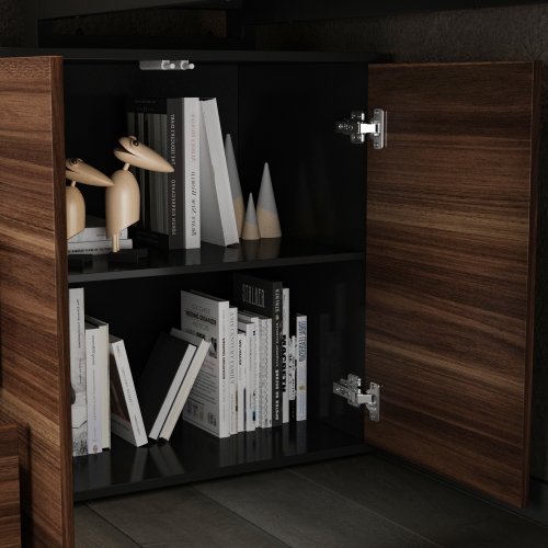 Homsee 54.3" L-Shaped Home Office Desk with Drawers and Cabinet, Adjustable Setup,Black and Wood Grain Finish