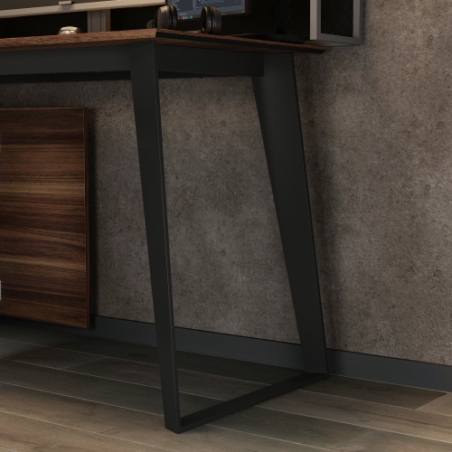 Homsee 54.3" L-Shaped Home Office Desk with Drawers and Cabinet, Adjustable Setup,Black and Wood Grain Finish