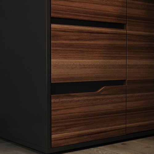 Homsee 54.3" L-Shaped Home Office Desk with Drawers and Cabinet, Adjustable Setup,Black and Wood Grain Finish