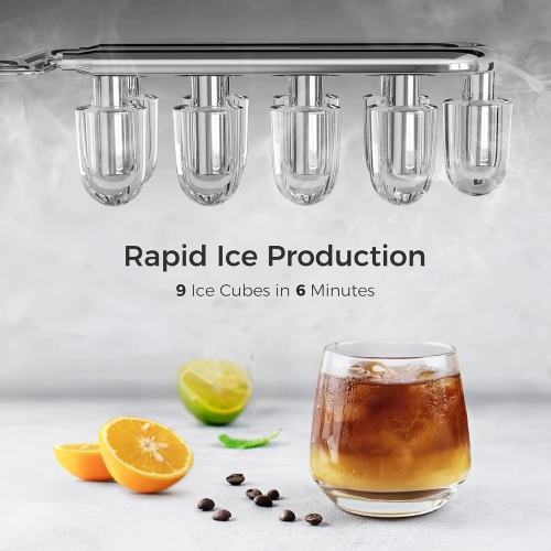 ZAFRO Ice Makers Countertop, Ice Machine with Handle, 9 Cubes Ready in 6 Mins, Self-Cleaning Portable Ice Maker, 2 Sizes of Bullet Ice Cubes for Home