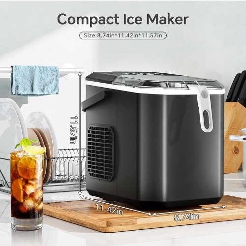 ZAFRO Ice Makers Countertop, Ice Machine with Handle, 9 Cubes Ready in 6 Mins, Self-Cleaning Portable Ice Maker, 2 Sizes of Bullet Ice Cubes for Home