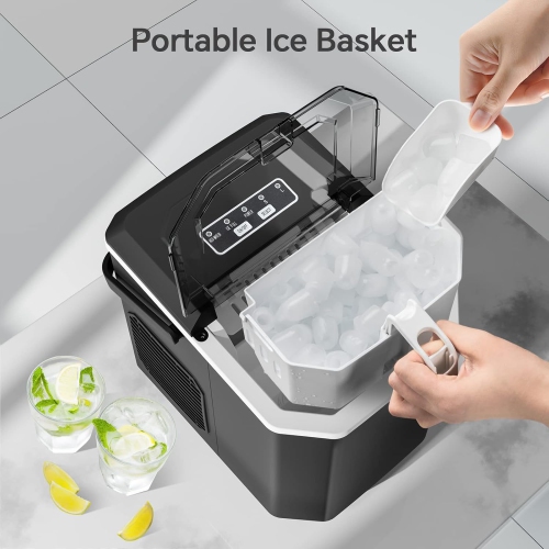 ZAFRO Ice Makers Countertop, Ice Machine with Handle, 9 Cubes Ready in 6 Mins, Self-Cleaning Portable Ice Maker, 2 Sizes of Bullet Ice Cubes for Home