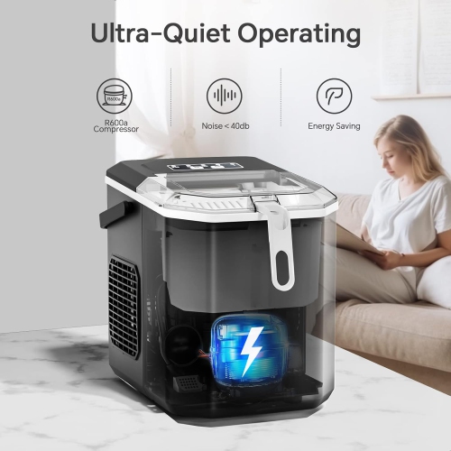 ZAFRO Ice Makers Countertop, Ice Machine with Handle, 9 Cubes Ready in 6 Mins, Self-Cleaning Portable Ice Maker, 2 Sizes of Bullet Ice Cubes for Home