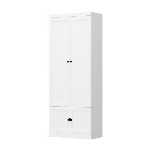 Homsee 70.9 in. H x 86.8 in. W, White Wood Shoe Storage Bench, Coat Hanger & Wardrobe 3-IN-1, White
