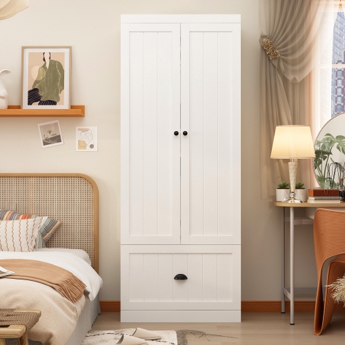 Homsee 70.9 in. H x 86.8 in. W, White Wood Shoe Storage Bench, Coat Hanger & Wardrobe 3-IN-1, White