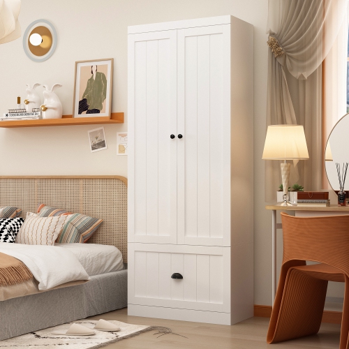 Homsee 70.9 in. H x 86.8 in. W, White Wood Shoe Storage Bench, Coat Hanger & Wardrobe 3-IN-1, White