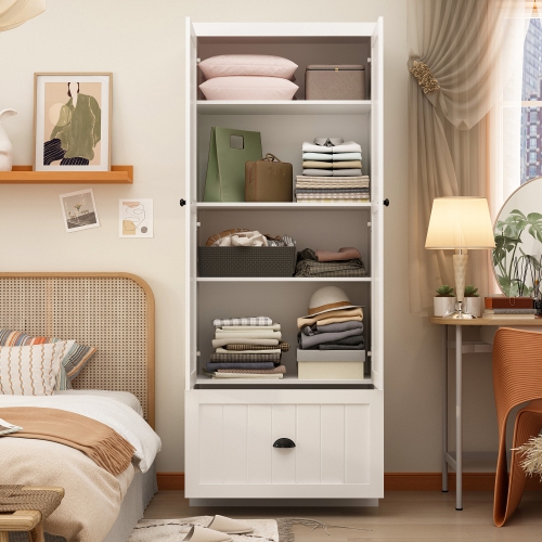 Homsee 70.9 in. H x 86.8 in. W, White Wood Shoe Storage Bench, Coat Hanger & Wardrobe 3-IN-1, White